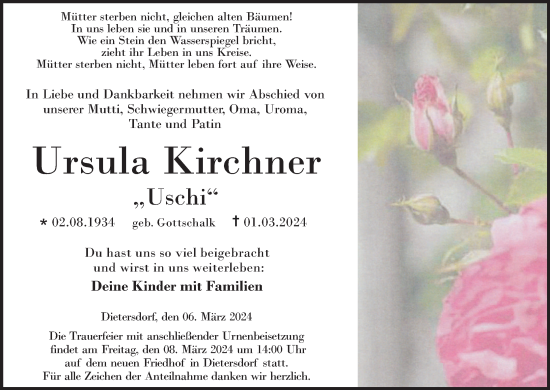 Anzeige von Ursula Kirchner von MGO