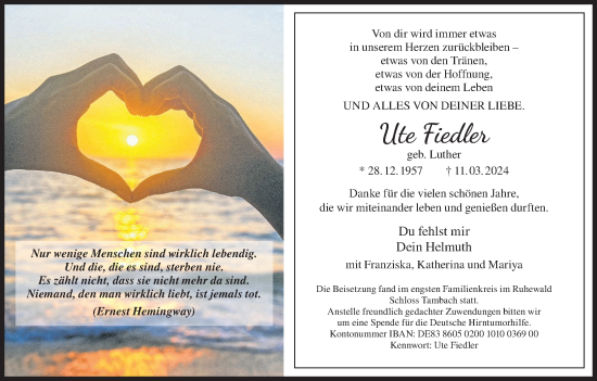 Anzeige von Ute Fiedler von MGO