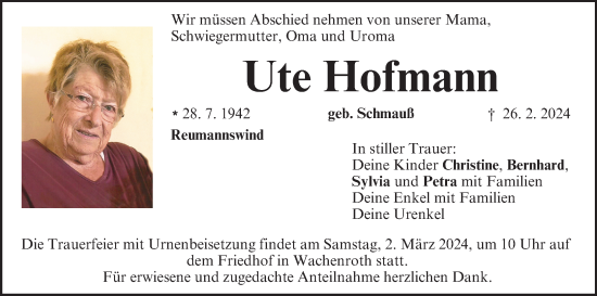 Anzeige von Ute Hofmann von MGO