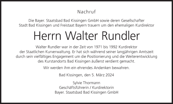 Anzeige von Walter Rundler von MGO