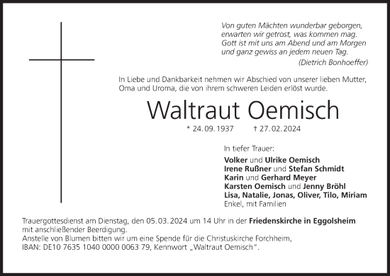 Anzeige von Waltraut Oemisch von MGO