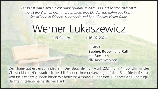 Anzeige von Werner Lukaszewicz von MGO