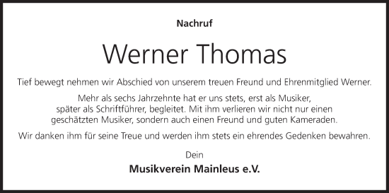 Anzeige von Werner Thomas von MGO