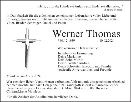 Anzeige von Werner Thomas von MGO