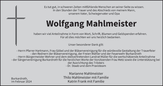 Anzeige von Wolfgang Mahlmeister von MGO