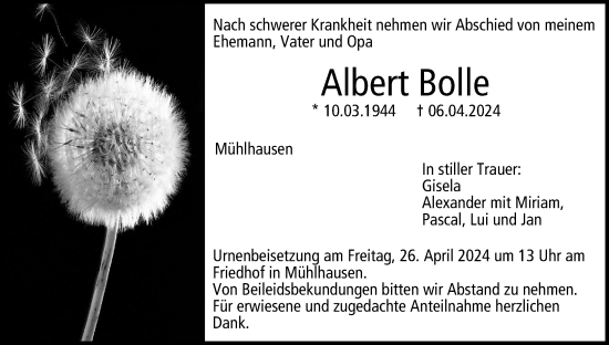 Anzeige von Albert Bolle von MGO