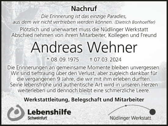 Anzeige von Andreas Wehner von MGO