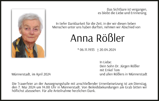 Anzeige von Anna Rößler von MGO