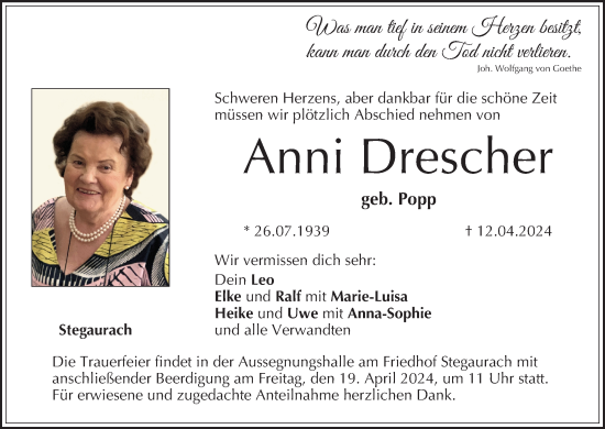 Anzeige von Anni Drescher von MGO