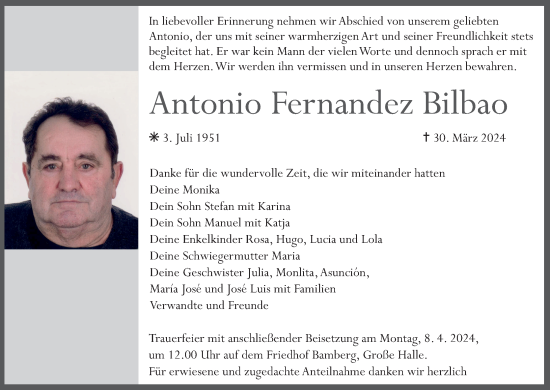 Anzeige von Antonio Fernandez Bilbao von MGO