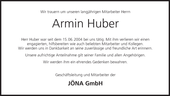 Anzeige von Armin Huber von MGO