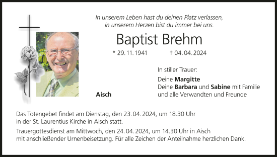 Anzeige von Baptist Brehm von MGO