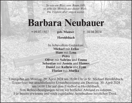 Anzeige von Barbara Neubaue von MGO