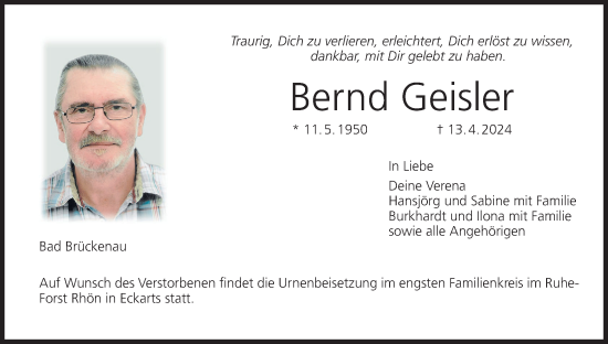 Anzeige von Bernd Geisler von MGO