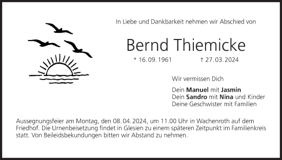 Anzeige von Bernd Thiemicke von MGO