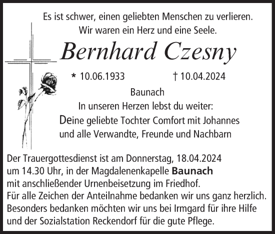 Anzeige von Bernhard Czesny von MGO