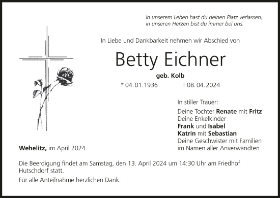 Anzeige von Betty Eichner von MGO