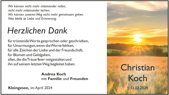 Anzeige von Christian Koch von MGO