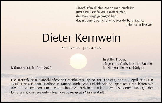Anzeige von Dieter Kernwein von MGO