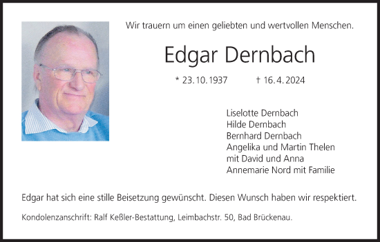 Anzeige von Edgar Dernbach von MGO