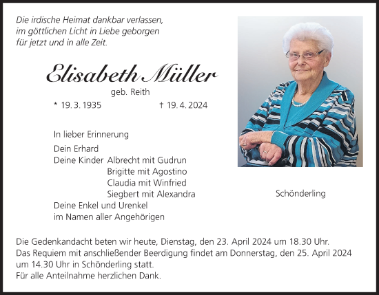 Anzeige von Elisabeth Müller von MGO