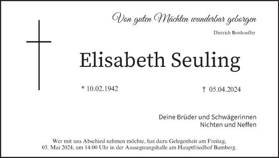 Anzeige von Elisabeth Seuling von MGO