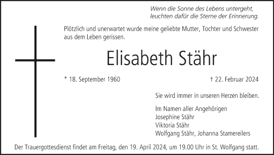 Anzeige von Elisabeth Stähr von MGO