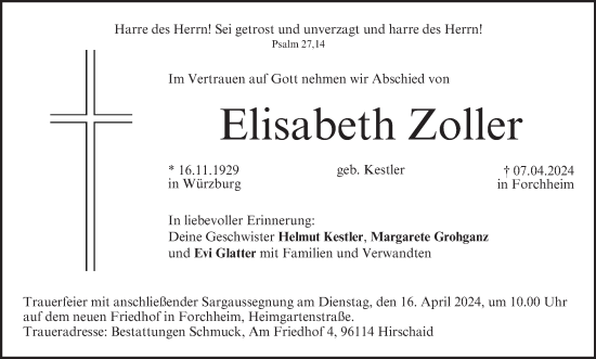 Anzeige von Elisabeth Zoller von MGO