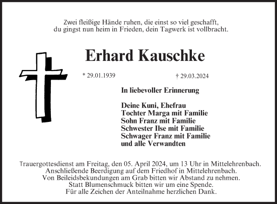 Anzeige von Erhard Kauschke von MGO