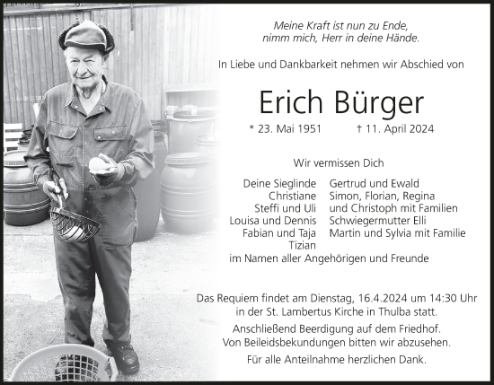 Anzeige von Erich Bürger von MGO