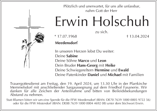 Anzeige von Erwin Holschuh von MGO