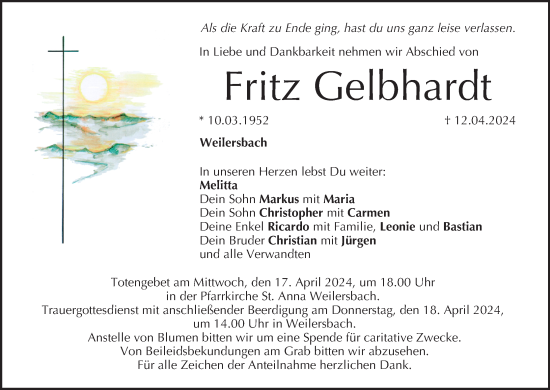 Anzeige von Fritz Gelbhardt von MGO