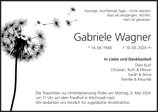 Anzeige von Gabriele Wagner von MGO