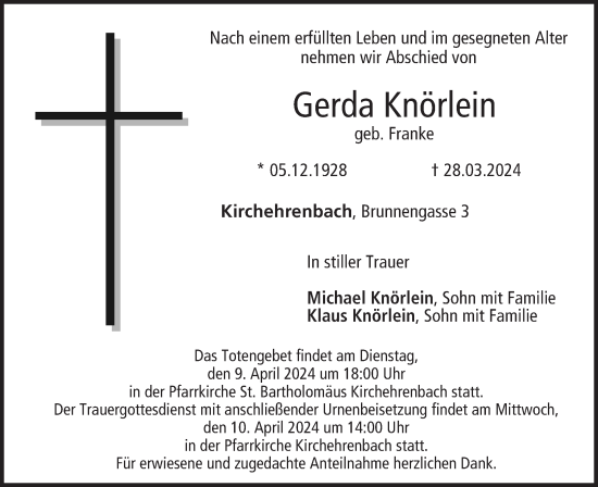 Anzeige von Gerda Knörlein von MGO