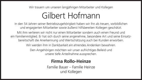 Anzeige von Gilbert Hofmann von MGO