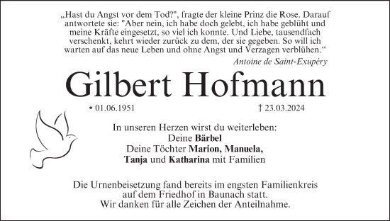 Anzeige von Gilbert Hofmann von MGO