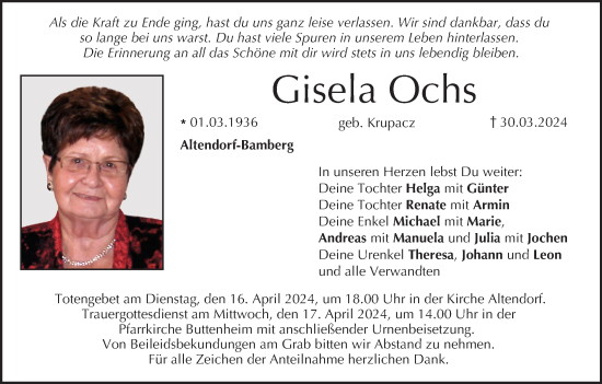 Anzeige von Gisela Ochs von MGO