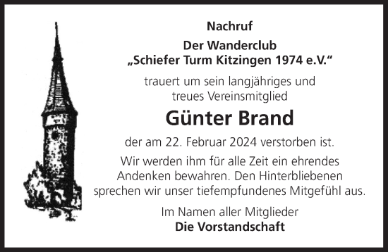 Anzeige von Günter Brand von MGO