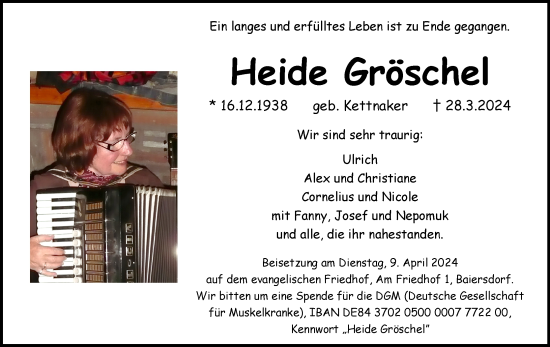 Anzeige von Heide Gröschel von MGO
