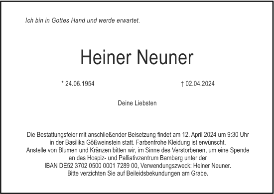 Anzeige von Heiner Neuner von MGO