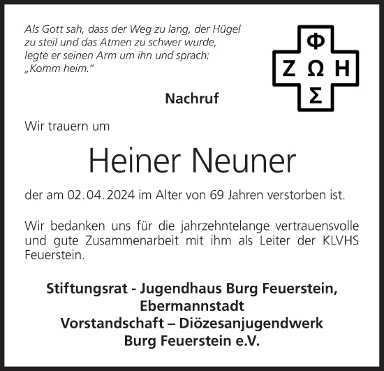 Anzeige von Heiner Neuner von MGO