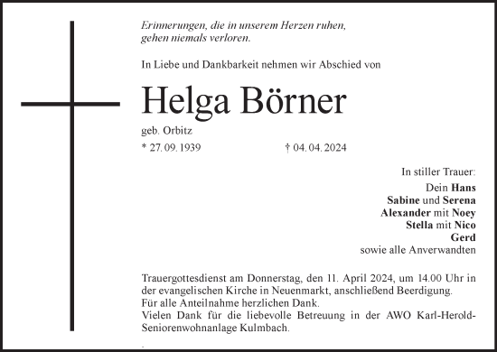 Anzeige von Helga Börner von MGO