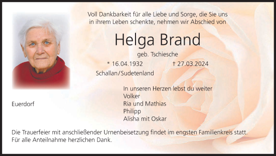 Anzeige von Helga Brand von MGO