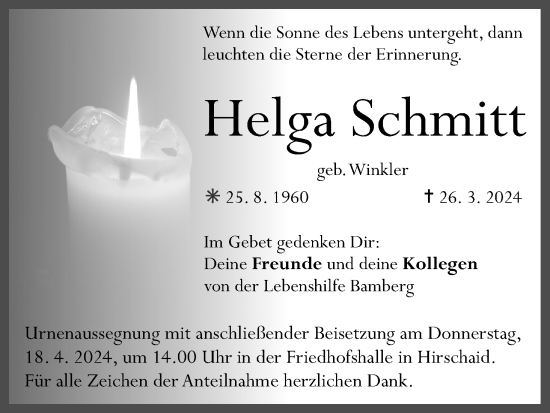 Anzeige von Helga Schmitt von MGO