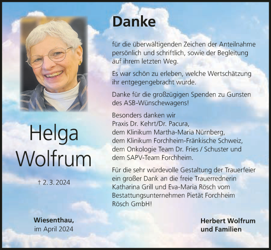 Anzeige von Helga Wolfrum von MGO