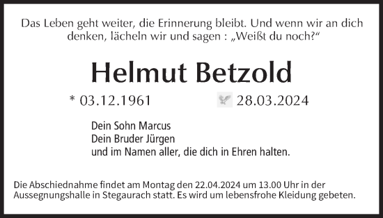 Anzeige von Helmut Betzold von MGO