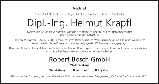 Anzeige von Helmut Krapfl von MGO