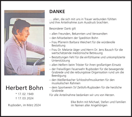 Anzeige von Herbert Bohn von MGO