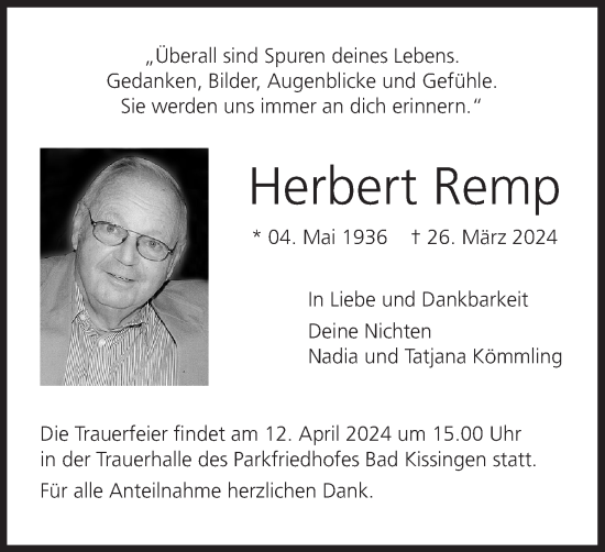 Anzeige von Herbert Remp von MGO