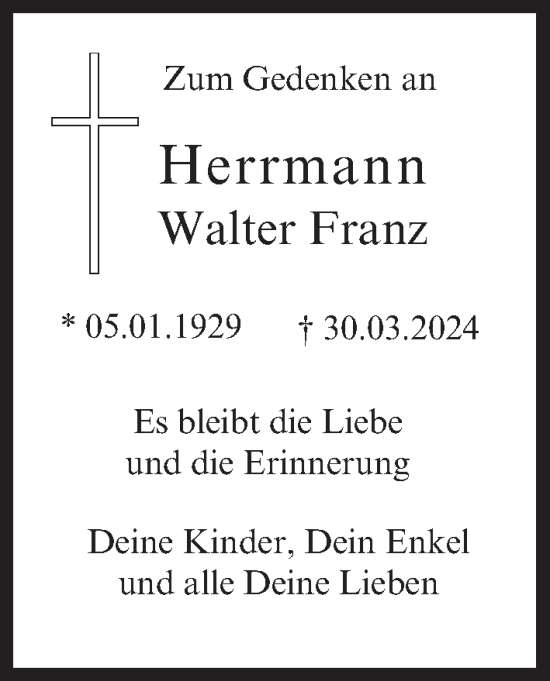 Anzeige von Herrmann Walter Franz von MGO